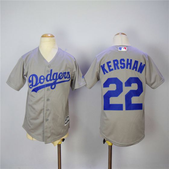 Youth Los Angeles Dodgers #22 Kershaw Grey MLB Jerseys->los angeles dodgers->MLB Jersey